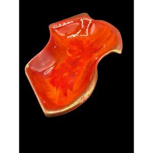CA Originals Freeform Dish Orange Red Metallic Gold 12 x 9 x 2 in MCM Made in US